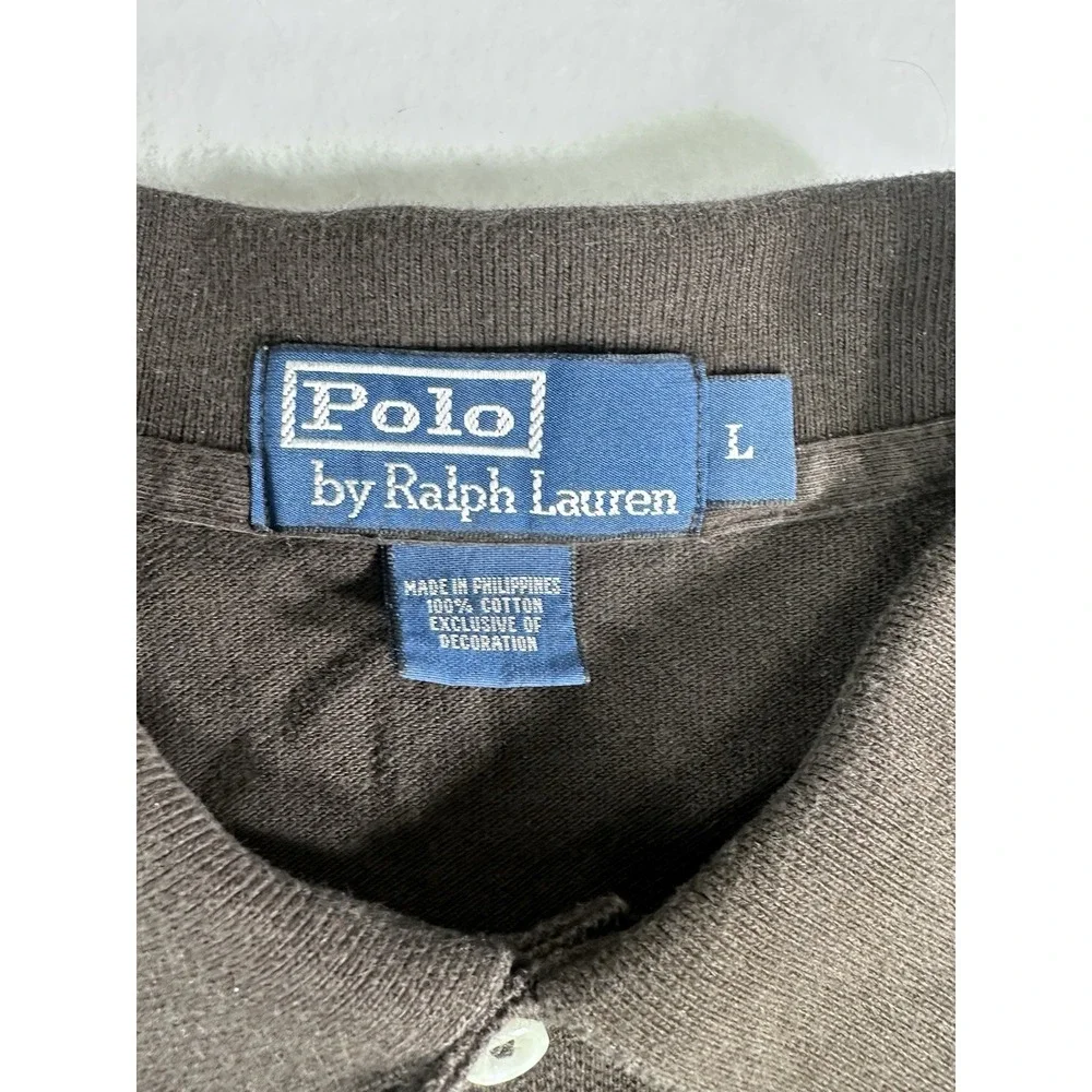 Polo Ralph Lauren Mens Large Brown Short Sleeve Pique Polo Shirt Gold Pony L